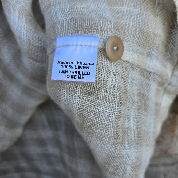 Flax Womens Striped Blouse Peter Pan Collar Button Front Linen Pleated Small - Picture 3 of 10
